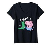 Women's Peppa Pig George Dinosaur Raw Adventure Explore Fun Classic V-Neck T-Shirt