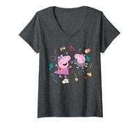Women's Peppa Pig George Fun Collage Best Sister Brother Classic BFF V-Neck T-Shirt