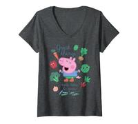Women's Peppa Pig George Vegetable Garden Spring Fun Classic Friends V-Neck T-Shirt
