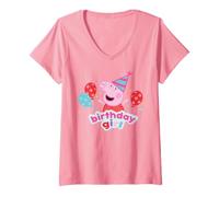 Women's Peppa Pig Happy Birthday Girl Special Day Party Classic Fun V-Neck T-Shirt