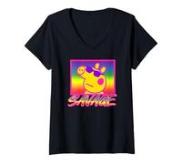 Womens Peppa Pig Savage Sunglasses Colorful Neon Big Chest Portrait V-Neck T-Shirt