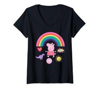Women's Peppa Pig Super Sunshine Summer Rainbow Dinosaur Love Retro V-Neck T-Shirt