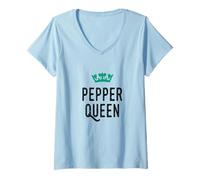 Womens Pepper Queen, Pepper Lover, Cute Graphic V-Neck T-Shirt