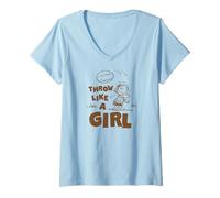 Womens Peppermint Patty Throw Like A Girl V-Neck T-Shirt