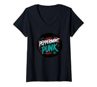 Women's Peppermint Punk Stamp Look V-Neck T-Shirt