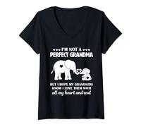 Womens Perfect Grandma Hope Grandkids Elephant Love Heart and Soul V-Neck T-Shirt