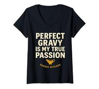 Women's Perfect Gravy is My True Passion Sunday Kitchen V-Neck T-Shirt