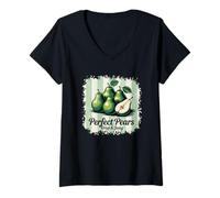 Womens Perfect Pears Crisp Juicy Green Delight V-Neck T-Shirt