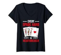 Womens Perfect Spades Group Heartbeat Design Men Women Card Game V-Neck T-Shirt