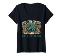 Women's Perfectly Content Fifty Feet Down Octopus V-Neck T-Shirt