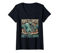 Women's Perfectly Content Fifty Feet Down Octopus V-Neck T-Shirt