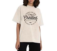 Womens Perhaps You were Created for Such A Time As This Print Acid Wash Vintage T Shirt, Apricot, M