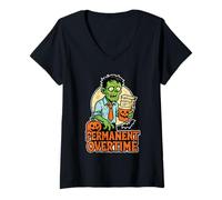 Womens Permanent Overtime Zombie V-Neck T-Shirt