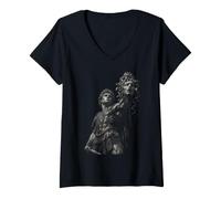 Women's Perseus Medusa Head Statue Black and White V-Neck T-Shirt
