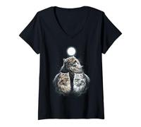 Women's Persian Cats Howling At The Moon V-Neck T-Shirt