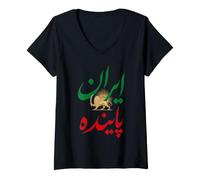 Women's Persian Long Live Iran Shir o Khorshid Iranian Lion and Sun V-Neck T-Shirt