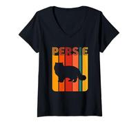 Women's Persie Persian Cat Vintage Retro 70s 80s Style Sunset Owner V-Neck T-Shirt