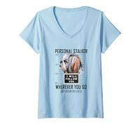 Womens Personal Stalker Dog Shih Tzu I Will Follow You Mugshot V-Neck T-Shirt