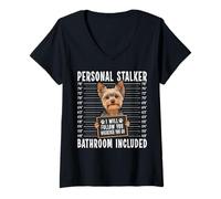 Womens Personal Stalker Funny Dog Quote I Will Follow You Wherever V-Neck T-Shirt