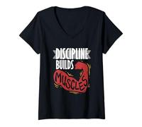 Women's Personal Trainer Fitness Coach Discipline Builds Muscles V-Neck T-Shirt
