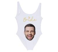Women's Personalised One-Piece Swimsuits with Photo Custom Face Bride Team Swimming Costume One Piece Summer Plus Size Casual Bathing Suit for Vacation Bachelorette Party Beach and Pool,White,3XL