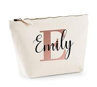 Womens Personalised Rose Gold initial and Name Makeup Bag - Personalised Birthday Gift Idea for Her - makeup holder travel mum, M, Natural