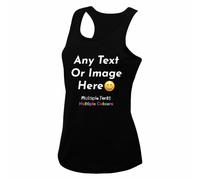 Womens Personalised Sports Vest Custom Text Photo Logo Activewear Tank Top Lightweight Gym Running Top Black S
