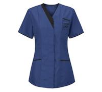 Womens Personalised Tunic Top with Custom Logo Beauty Salon Spa Workwear Short Sleeve V Neck Uniform Shirt with Pockets Design Your Own Front Chest Print Add Your Text Photo