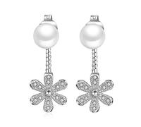 Women's Personality Fashion Crystal Shining Daisy Pearl Earrings Jewelry