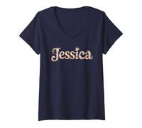 Womens Personalized First Name Jessica Girl Cottagecore Gardencore V-Neck T-Shirt