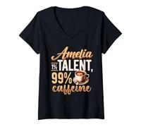 Women's Personalized Name, Amelia 1% Talent 99% Caffeine V-Neck T-Shirt