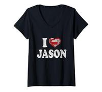 Women's Personalized Name Jason I Love Jason Vintage V-Neck T-Shirt