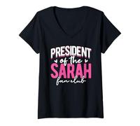 Women's Personalized Name, President of The Sarah Fan Club V-Neck T-Shirt