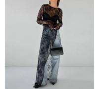 Womens Perspective Long Sleeve Irregular Lace Dress Black O Neck High Street Pullover For Spring Summer Autumn Vacation Holiday Casual Daily Wear Size S To L(M Black)