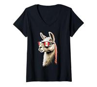 Womens Peru Alpaca Portrait Sunglasses Peruvian Flag Peruvian Pride V-Neck T-Shirt