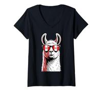 Womens Peru Alpaca Portrait Sunglasses Peruvian Flag Peruvian Pride V-Neck T-Shirt