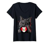 Women's Peru Flag Peruvian Roots Cat Heart Peruvian Pride V-Neck T-Shirt