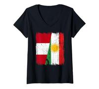 Womens Peru Kurdistan Half Flag Peruvian Kurdish Heritage Jersey V-Neck T-Shirt