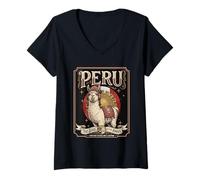 Women's Peru Llama Retro Flag Style Cute South America Artwork V-Neck T-Shirt