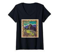 Womens Peru Machu Picchu 1940 Vintage Postage Stamp Retro Travel V-Neck T-Shirt