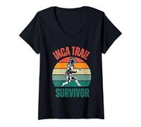 Women's Peru Machu Picchu Inca Trail Survivor Cusco Cuzco 2024 2025 V-Neck T-Shirt, Black, Medium