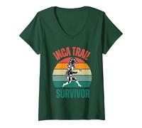 Women's Peru Machu Picchu Inca Trail Survivor Cusco Cuzco 2024 2025 V-Neck T-Shirt, Dark Green, Medium