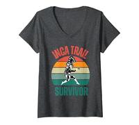 Women's Peru Machu Picchu Inca Trail Survivor Cusco Cuzco 2024 2025 V-Neck T-Shirt, Dark Heather Grey, Medium