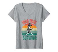 Women's Peru Machu Picchu Inca Trail Survivor Cusco Cuzco 2024 2025 V-Neck T-Shirt, Heather Grey, Medium