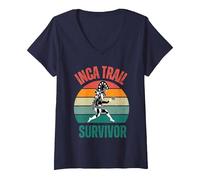 Women's Peru Machu Picchu Inca Trail Survivor Cusco Cuzco 2024 2025 V-Neck T-Shirt, Navy Blue, Small