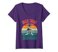 Women's Peru Machu Picchu Inca Trail Survivor Cusco Cuzco 2024 2025 V-Neck T-Shirt, Purple, X-Large