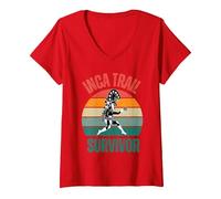 Women's Peru Machu Picchu Inca Trail Survivor Cusco Cuzco 2024 2025 V-Neck T-Shirt, Red, Medium