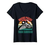 Womens Peru Machu Picchu Train Survivor Cusco Cuzco Peruvian Llama V-Neck T-Shirt