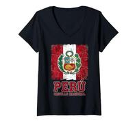 Women's Peru National Pride Distressed Flag V-Neck T-Shirt