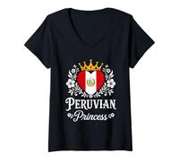 Women's Peruvian Princess Peru Flag Proud Peruvian Girl V-Neck T-Shirt